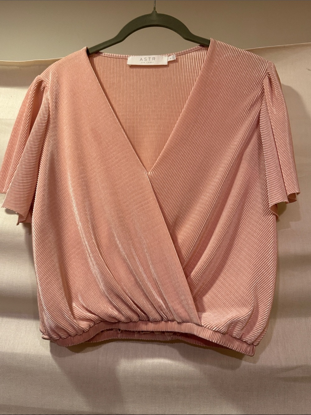 Astr the Label Blush Pink Pleated Wrap V-Neck Top Size Small